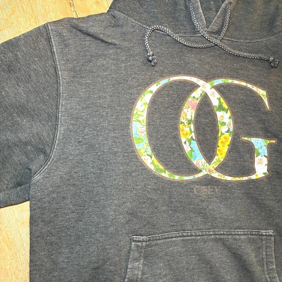 OBEY OG Floral Graphic Hoodie Distressed Charcoal Gray Womens Size Large - Picture 2 of 8